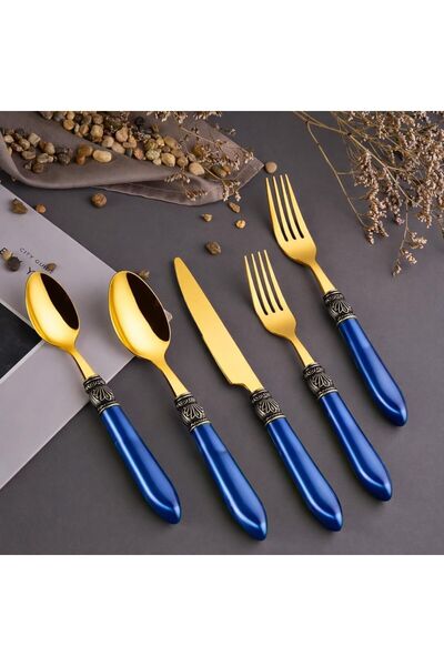 Onedekor 30 Piece Minerva Fork Spoon Knife Set Blue Gold