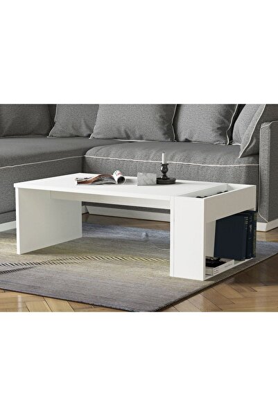 UnicUtil Masuta Cafea cu Spatiu de depozitare pe Lateral, Alb 95 x 50 x 34 cm