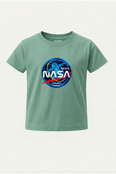 nirvoda تي شيرت للأطفال مطبوع عليه شعار NASA الكوني
