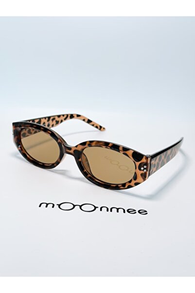 MOONMEE نظارات شمسية BALS للجنسين بتصميم هندسي بنمط الفهد باللون البني