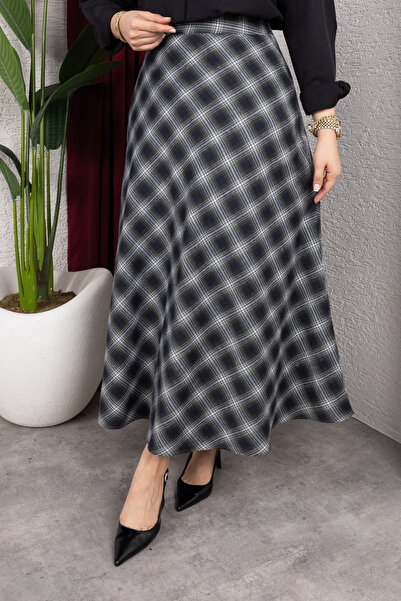 Eliva Women's Plaid Patterned Flared Skirt