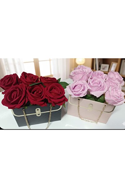 umbera-flowers Zincir detaylı çanta şeklinde kutu, Kadife güller Hediyelik çi...