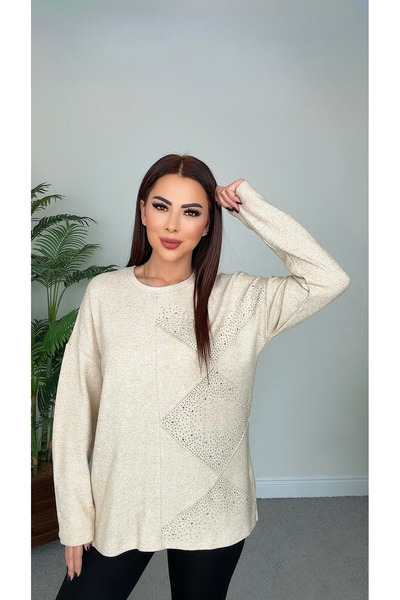 DİDEM GÜLTAKTI Anezka Women's Stone Detailed Beige Soft Blouse