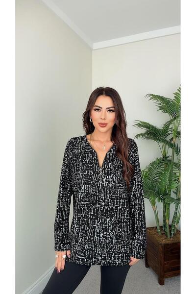 DİDEM GÜLTAKTI Elize Women's Collar Zippered Black Soft Blouse