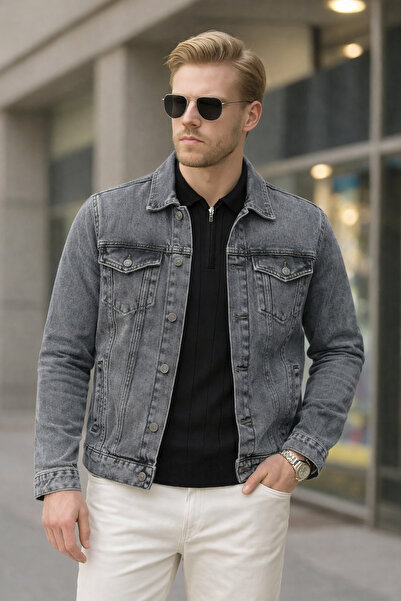 DAMGA JEANS Мъжка сезонна дънки Basic Loose Grey Denim Jacket