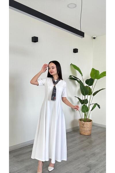 modadagiyim Women's Maxi Length Flared Flounce Self-Foulard Short Sleeve Very...