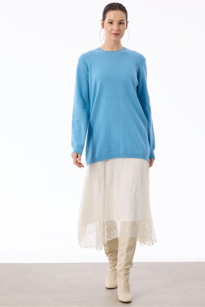 Tığ Triko Basic Cashmere Triko Tunik MAVİ