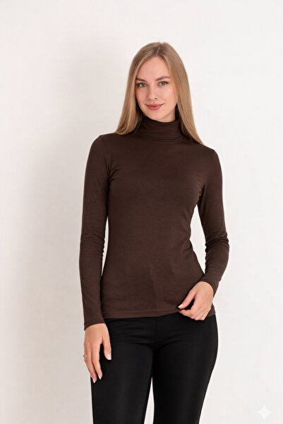 MissKATRE Women's Long Sleeve Turtleneck Coffee Badi