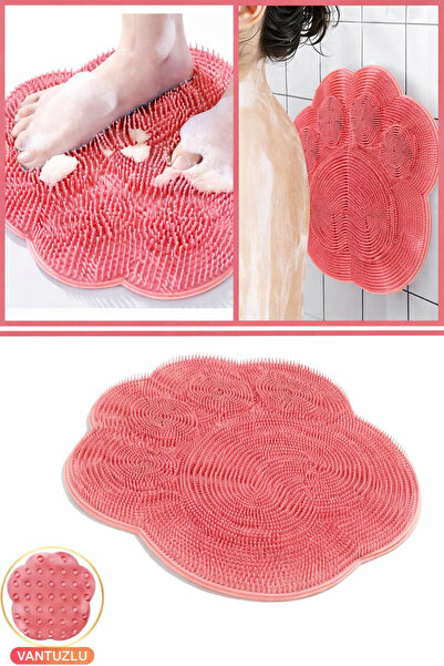 CİHO Pratik Silikon Vantuzlu Banyo Masaj Pedi Sırt Ayak Kesesi Yıkama Aleti S...