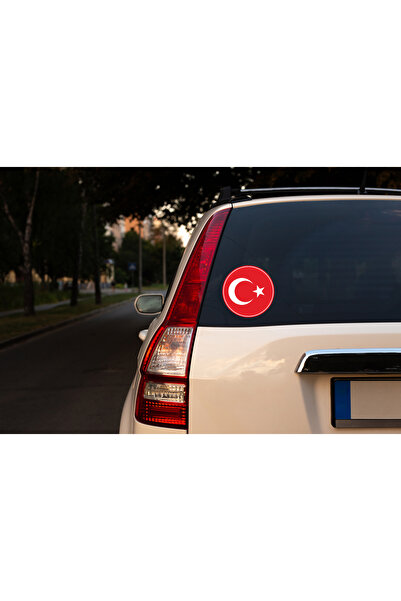 DRN DİZAYN Türk Bayrağı Sticker – Yuvarlak Ay Yıldız Oto Cam Laptop Duvar Çık...