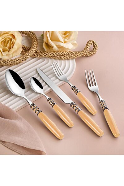 Onedekor 30 Piece Fortuna Fork Spoon Knife Set Champagne Silver