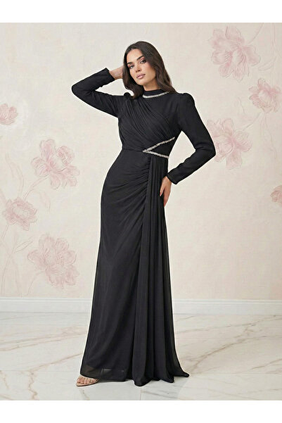 hakimoda فستان سهرة من الشيفون اللامع من ARISA باللون الأسود