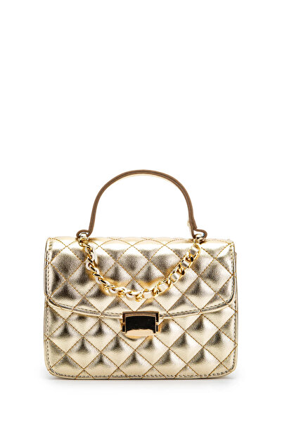 Melos Butik Women's Leather Hand and Shoulder Bag with Gold Chain Charm Detail