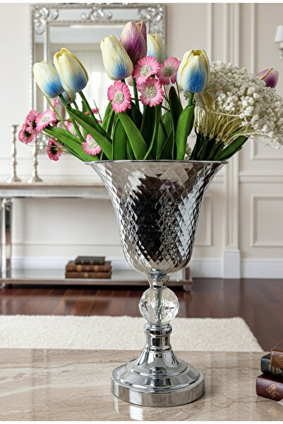 Decodelight Gold -Krom Dekoratif Desenli Metal Ayak Kristal Taş 20 cm Çapında...