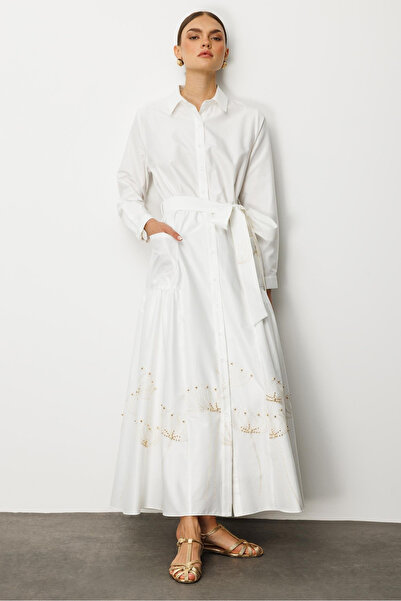 Moda İlgi Safari Kol Uzun Elbise 60083 Ekru
