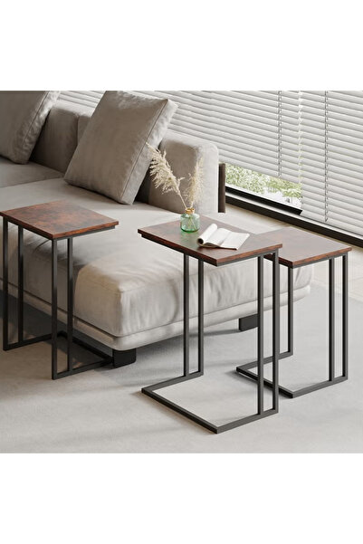 HayaBazaar 3Pcs C-Shaped Coffee Service Table Set For Home Living Room Bedroo...