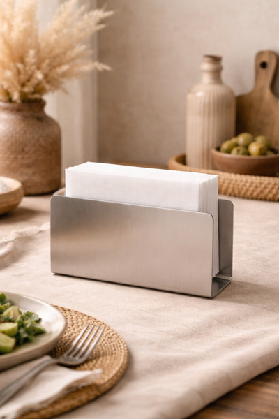 DİVAYS Minimal Stainless Steel Napkin Holder – Modern and Durable Table Organ...