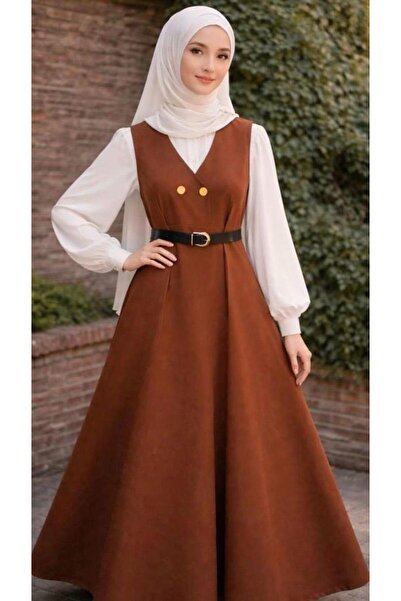 MADAME MELEK Women's Hijab Shirt Double Set Long Dress and Shirt Combination