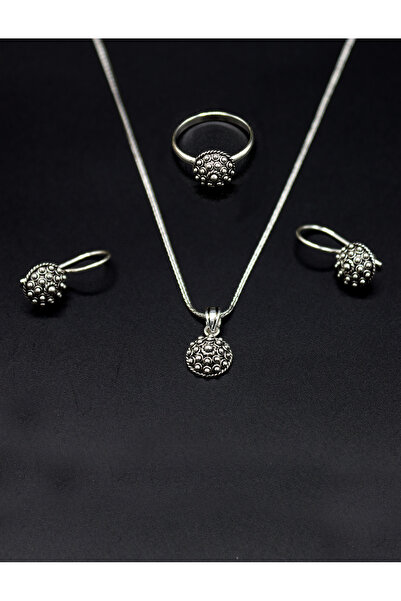 Midyat Nurtaş Gümüş Kişniş Model Yöresel Hasır İşleme Telkari Gümüş Üçlü Set ...