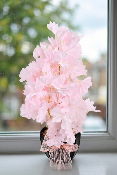Yapay Çiçek Deposu Mini Sakura Tree in Black Pot Pastel Pink