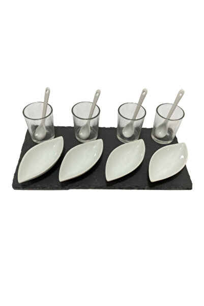 Excellent Houseware oval tapas serving set, slate/porcelain, 30x15cm, black/w...