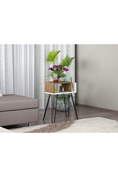 UnicUtil Noptiera/Masa laterala cu Design Modern, Alb, Maro 45 x 25 x 63 cm