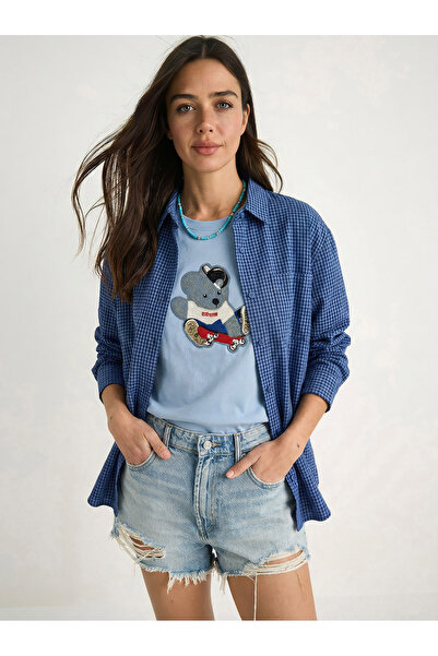 Bianco Lucci Γυναικείο μπλουζάκι με κέντημα Teddy, με λαιμόκοψη ποδηλάτου, βα...