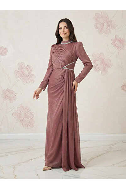 Hakimoda فستان سهرة من الشيفون اللامع من ARISA باللون النحاسي