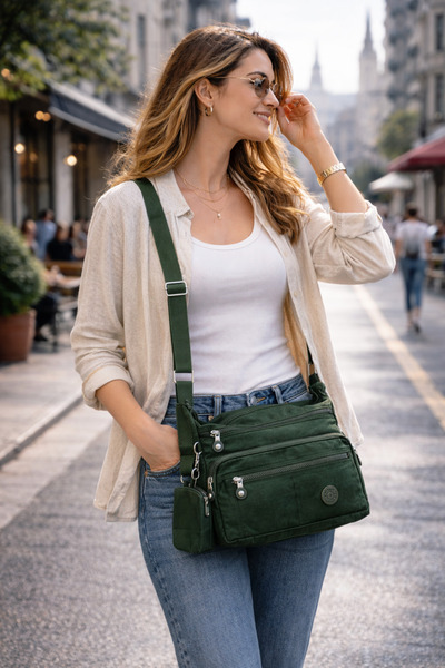 Saria Moda Multi-Compartment Waterproof Fabric Shoulder Bag