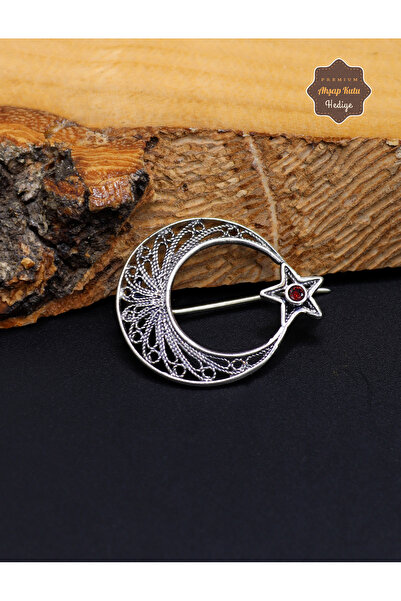 Midyat Nurtaş Gümüş Yakut Taşlı Ay yıldız Model Telkari Gümüş Kadın Broş 2010...
