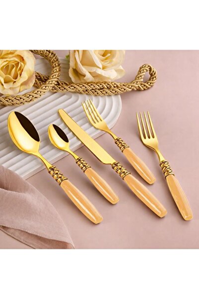 Onedekor 30 Piece Minerva Fork Spoon Knife Set Champagne Gold