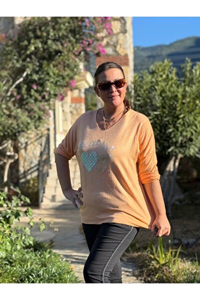 Punta Otantik YG27060 Італійська трикотажна блузка з подвійним серцем, лососе...