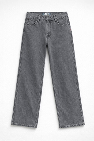 Bluewhite Дамски сиви дънки с висока талия и широки крачоли