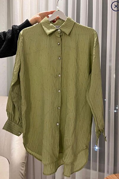 HİFADEN Women's Sequin Embroidered Stripe Patterned Hijab Shirt