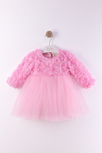kidello فستان حفلة عيد ميلاد لطفلة روزاليا بينك ثلاثي الأبعاد مع وردة طويلة ا...