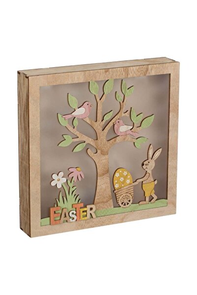 OEM Decoratiune din Lemn de Paste Copac & Iepuras 3 LED 22x4x22cm