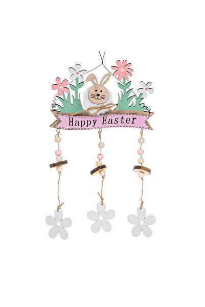 OEM Decoratiune Suspendabila din Lemn de Paste "Happy Easter" Flori Iepure cu...