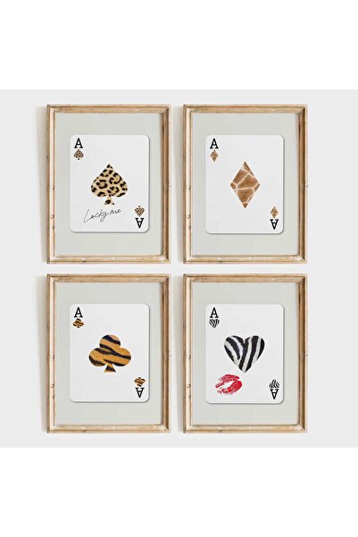 NinaStore Modaya Uygun Oyun Kartı Baskı Seti/ Leopar Desenli Maça Ası Şanslı ...