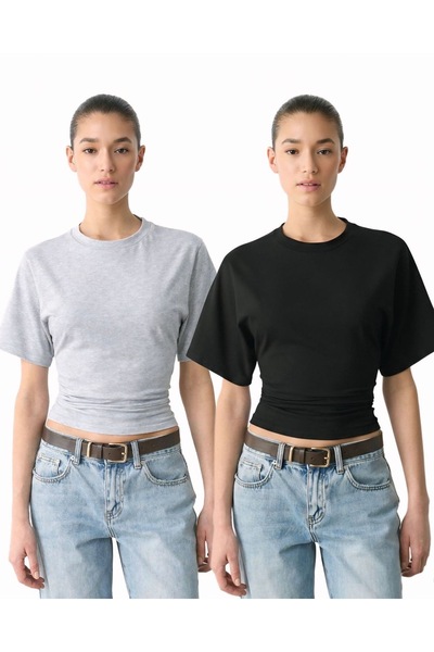 ossons Βαμβακερό μπλουζάκι με μανίκια νυχτερίδα και λεπτομέρεια στη μέση - Σε...