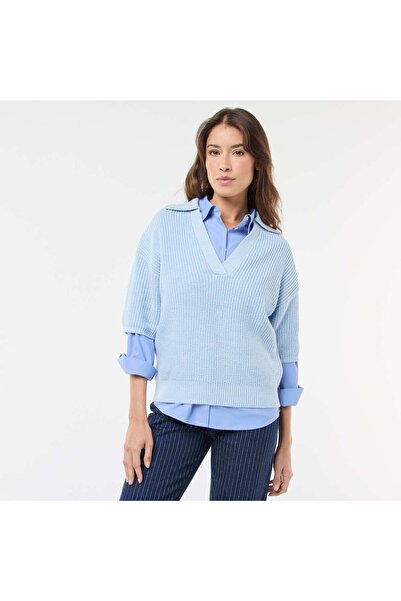 KIABI Polo-Style Sweater with V-Neck BLUE