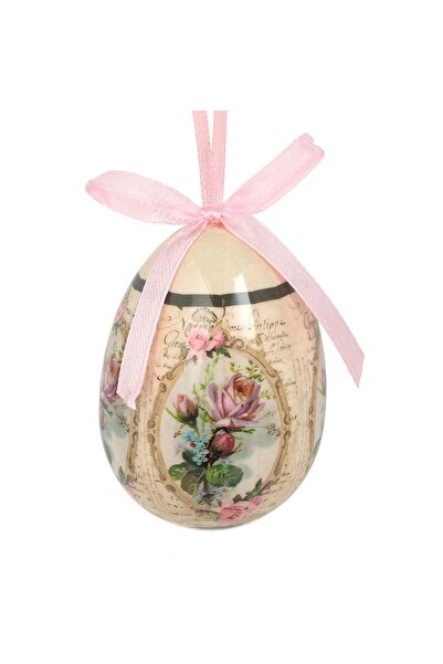 OEM Beige Decorative Easter Egg with Vintage Pink Roses 7.5cm