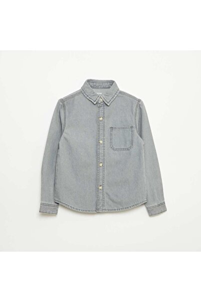 KIABI قميص دنيم رمادي اللون بجيب على الصدر