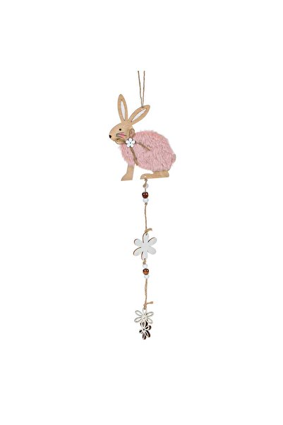 OEM Easter Hanging Decoration Rabbit with Pink Artificial Fur Flowers 12x55cm