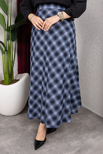 Eliva Women's Plaid Patterned Flared Skirt