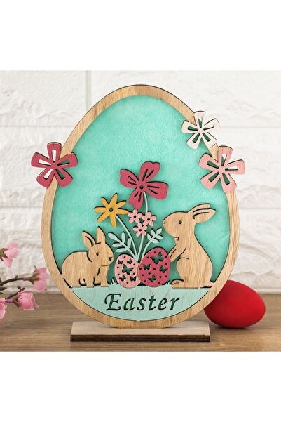 OEM Decoratiune de Paste din Lemn Ou cu Tesatura Verde Menta Iepurasi & Flori...