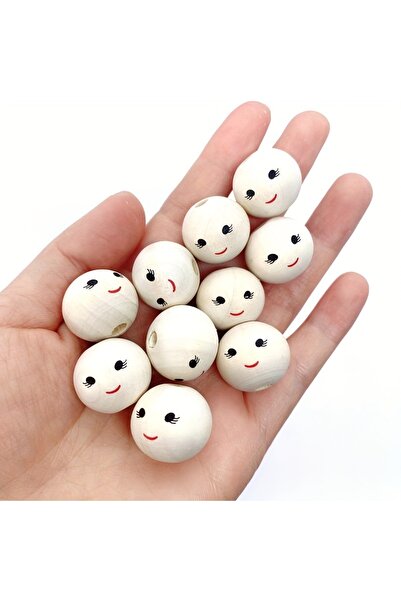 Choice 30pcs 30pcs 20mm Round Wooden Beads Smiling face Wooden Ball Loose Spa...