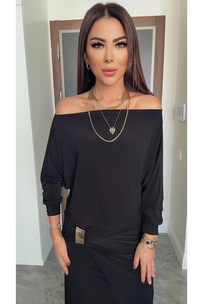 DİDEM GÜLTAKTI Umi Women's Draped Black Dress with Buckle Detail