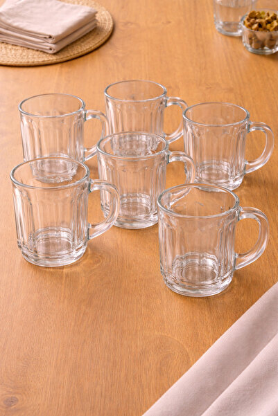 OEM Set of 6 Glass Mugs 250 ml Tokyo, Coffee/Tea Mugs with Handle, Thick Glass
