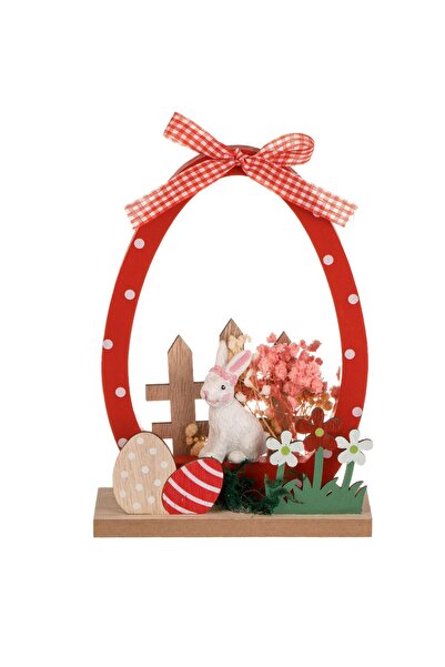 OEM Decoratiune de Paste din Lemn cu Ou Rosu Gard & Iepuras 13x5x18cm