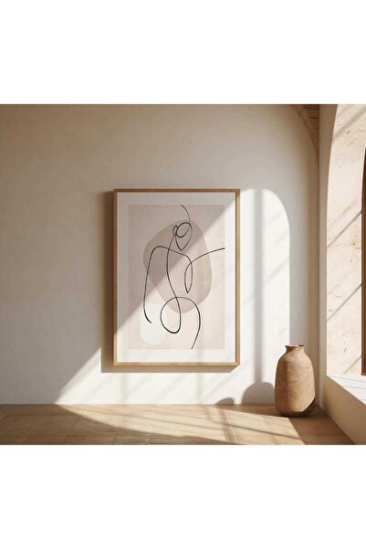 NinaStore Bej Minimalist Çizgi Duvar Sanatı | Güzel Sanatlar Posteri